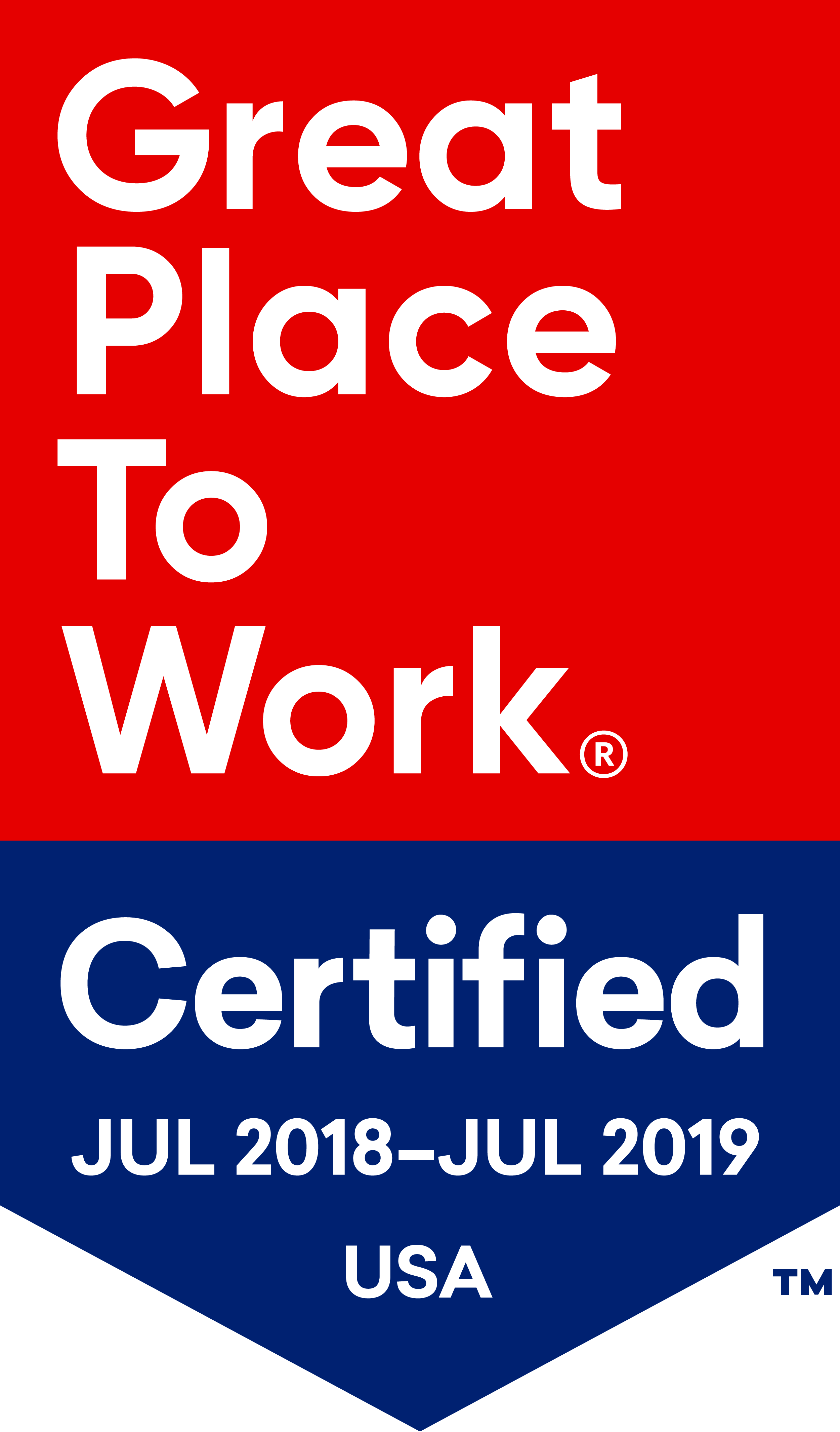 Great Place to Work Certified July 2018-July 2019