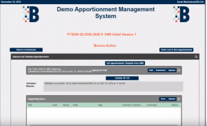 Demo view of the Budget LoB Apportionment Manager
