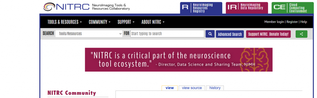 Screen shot showing the header an menu of the NITRC site.