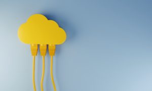 Three power cords plugged into a model cloud.